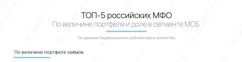 ТОП-5 российских МФО по величине портфеля и доле в сегменте МСБ